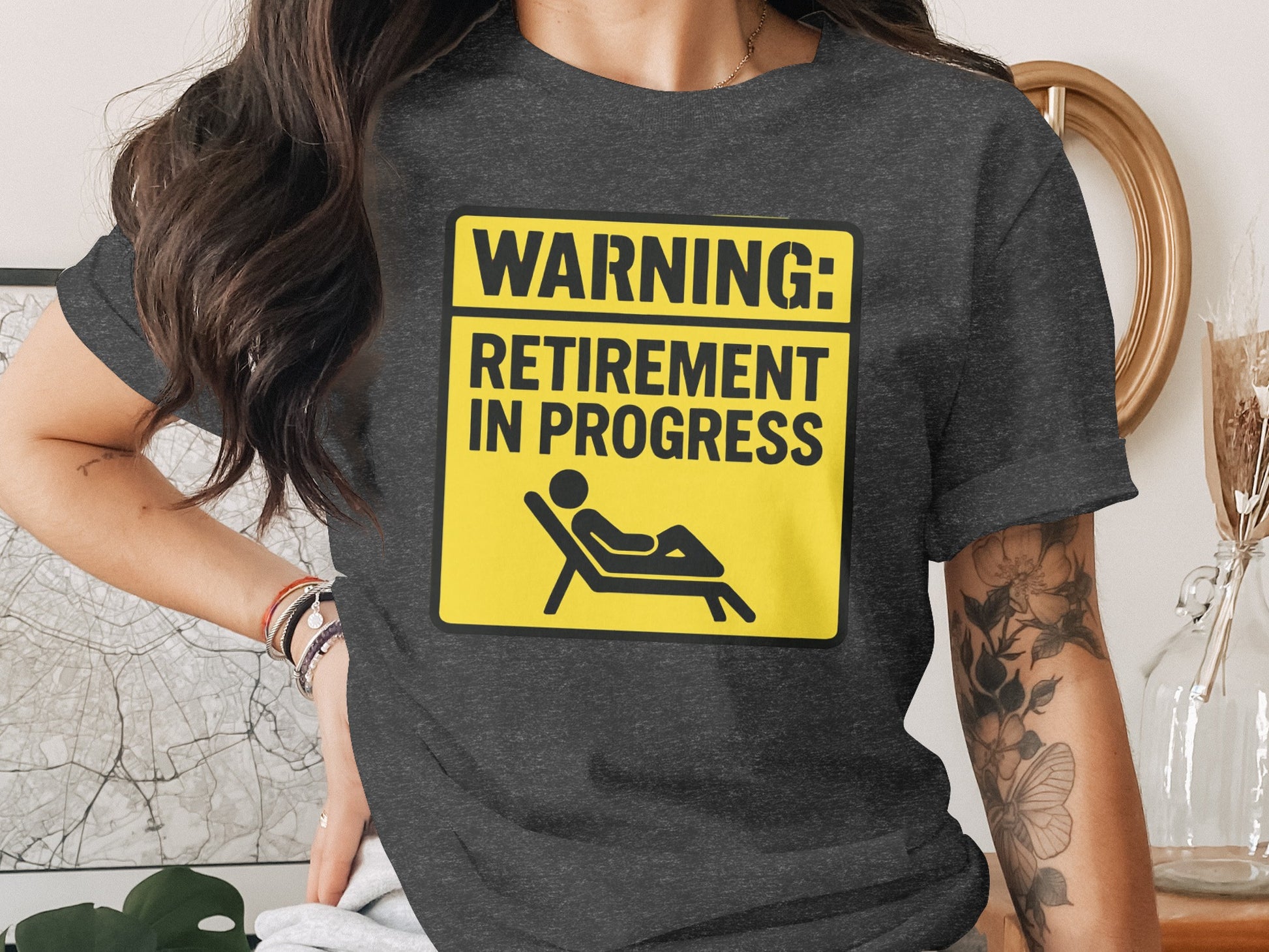Warning Retirement in Progress | Dark Heaterh Color Bella T-Shirts - Retiree Gifts Retirement Party