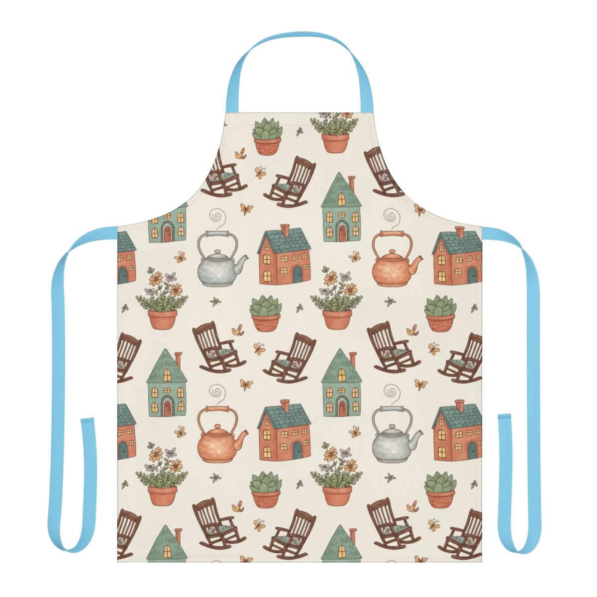 Floral Garden Theme Apron with Blue Straps