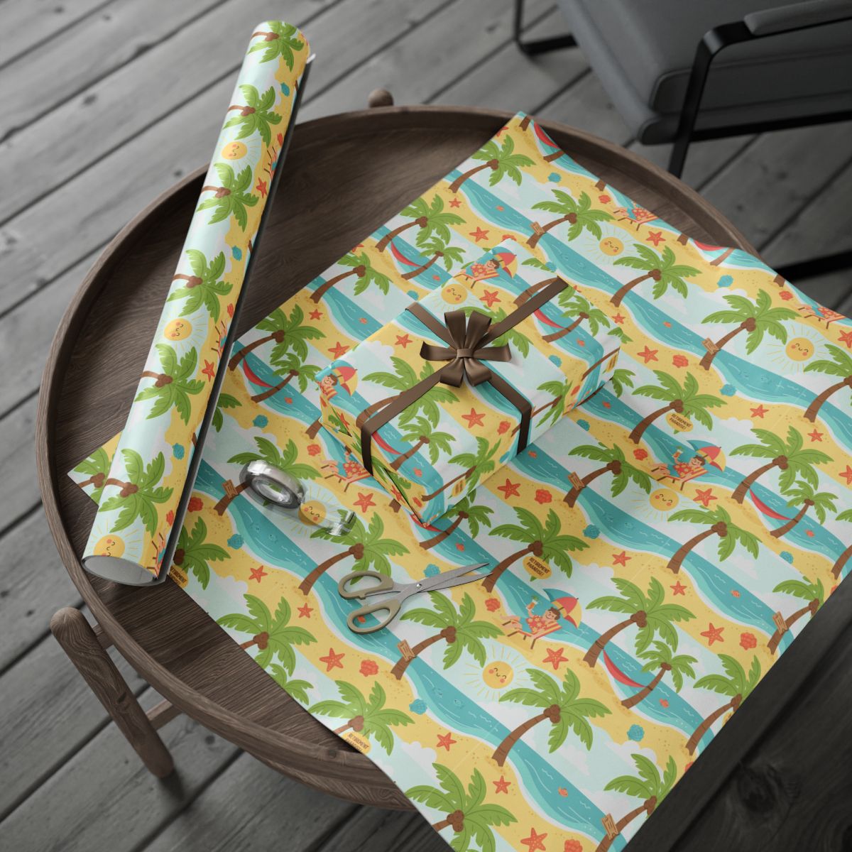 Retirement Gift Wrapping Paper - Vibrant Tropical Beach Cartoon Scene Design - Retiree Gifts Retirement Party