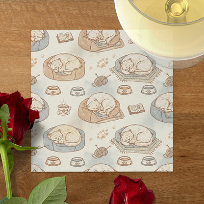 Cozy Cat Themed Illustrated Paper Coasters Set