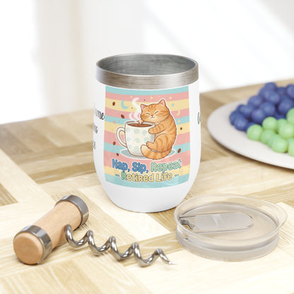 Cute Cat Nap Sip Repeat Design Wine Tumbler for Relaxation