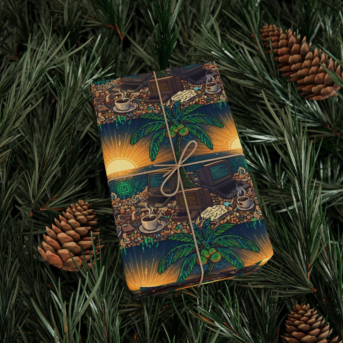 Tropical Sunset Palm Tree Pattern Wrapping Paper product
