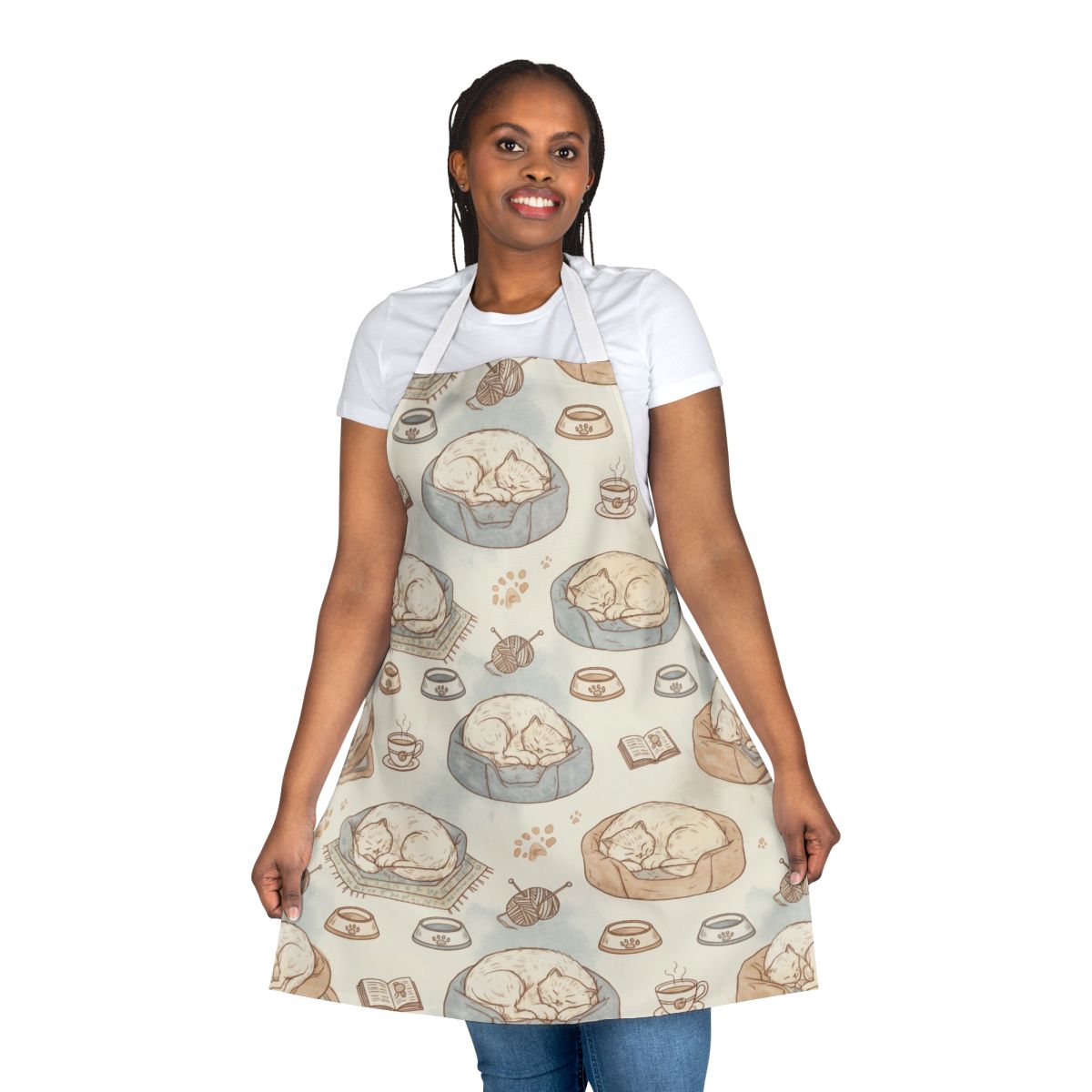 Adorable Sleeping Cats and Books Pattern Apron