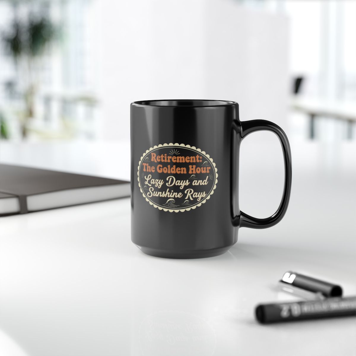 Retirement: The Golden Hour Lazy Days and Sunshine Rays | Gold Silver Black or Access Mugs - Retiree Gifts Retirement Party
