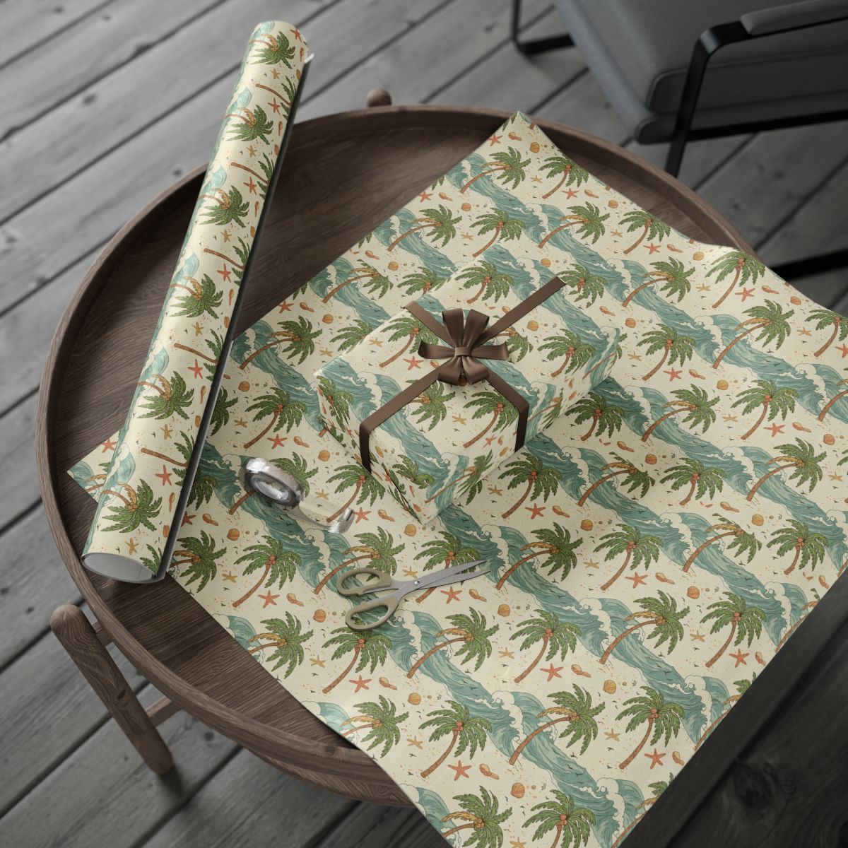 Retirement Wrapping Paper - Tropical Beach Hand-drawn Themed Decorative Wrap - Retiree Gifts Retirement Party
