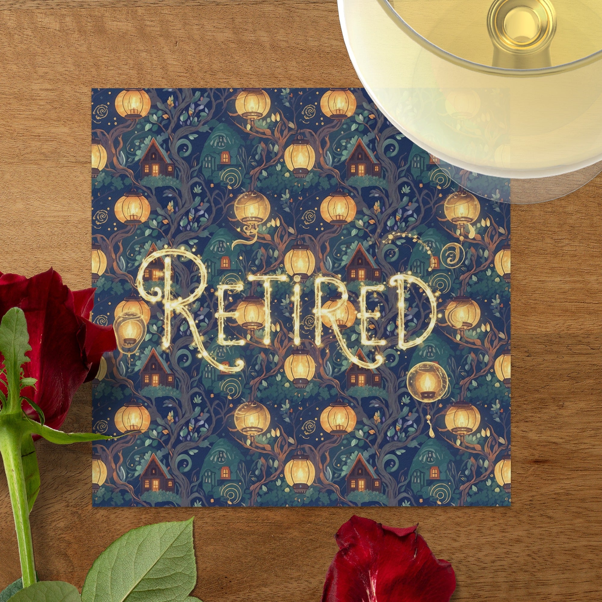 Retired Night Lantern House Pattern greeting card