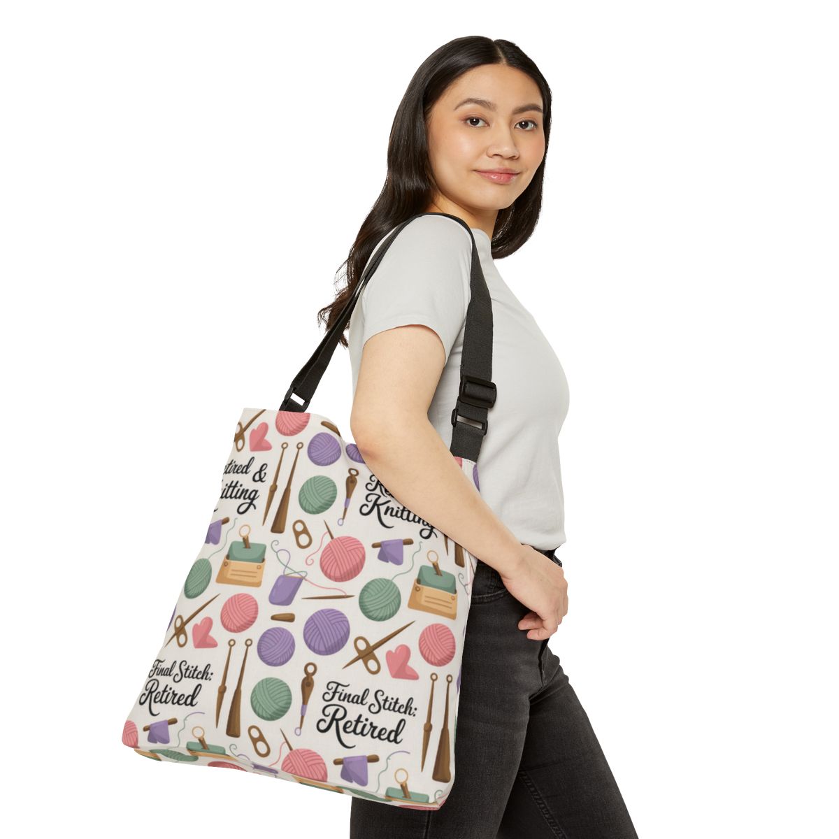 Retired and Knitting Final Stitch Design Canvas Tote Bags - Retiree Gifts Retirement Party