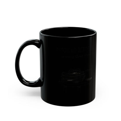 Black coffee mug with unique printed design