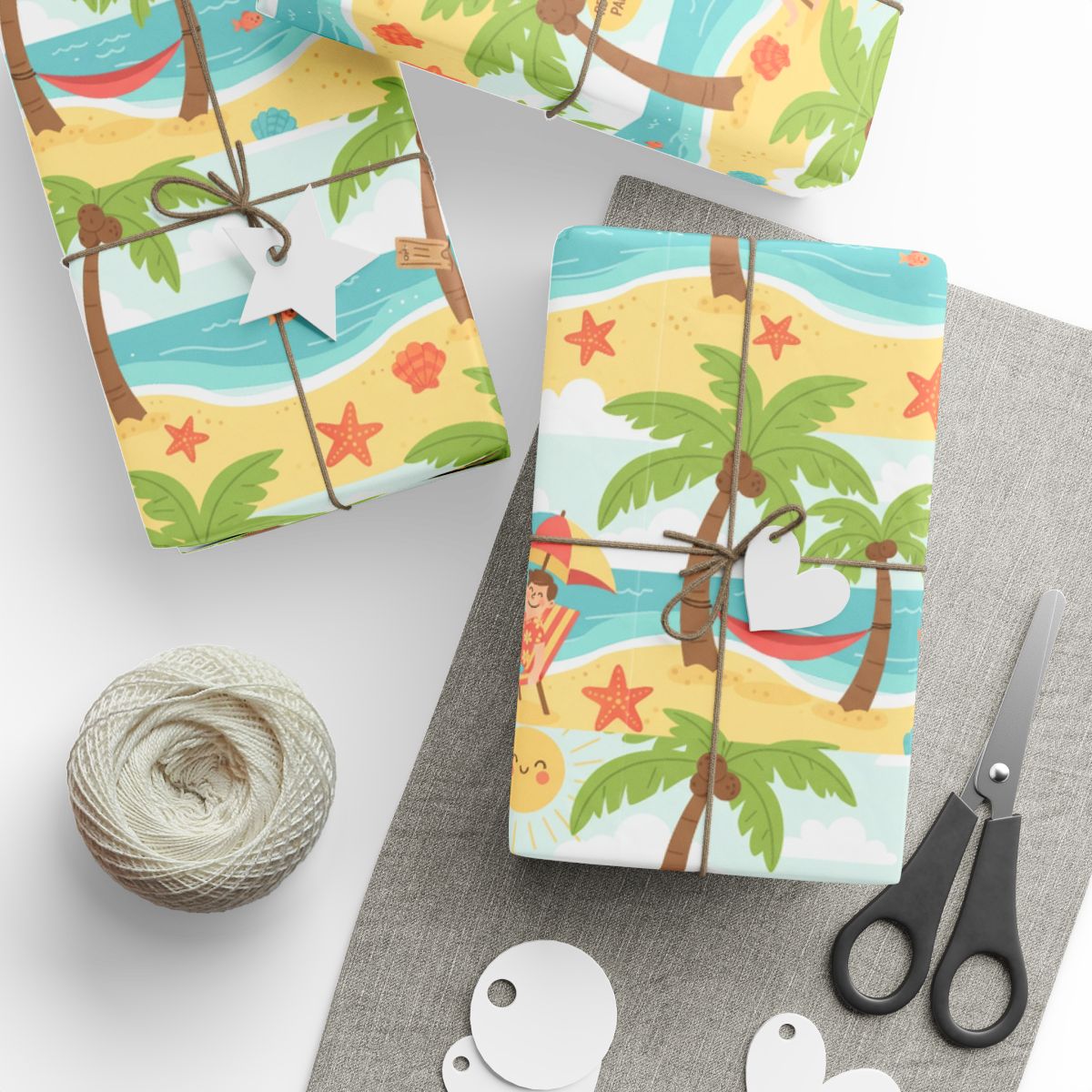 Retirement Gift Wrapping Paper - Vibrant Tropical Beach Cartoon Scene Design - Retiree Gifts Retirement Party
