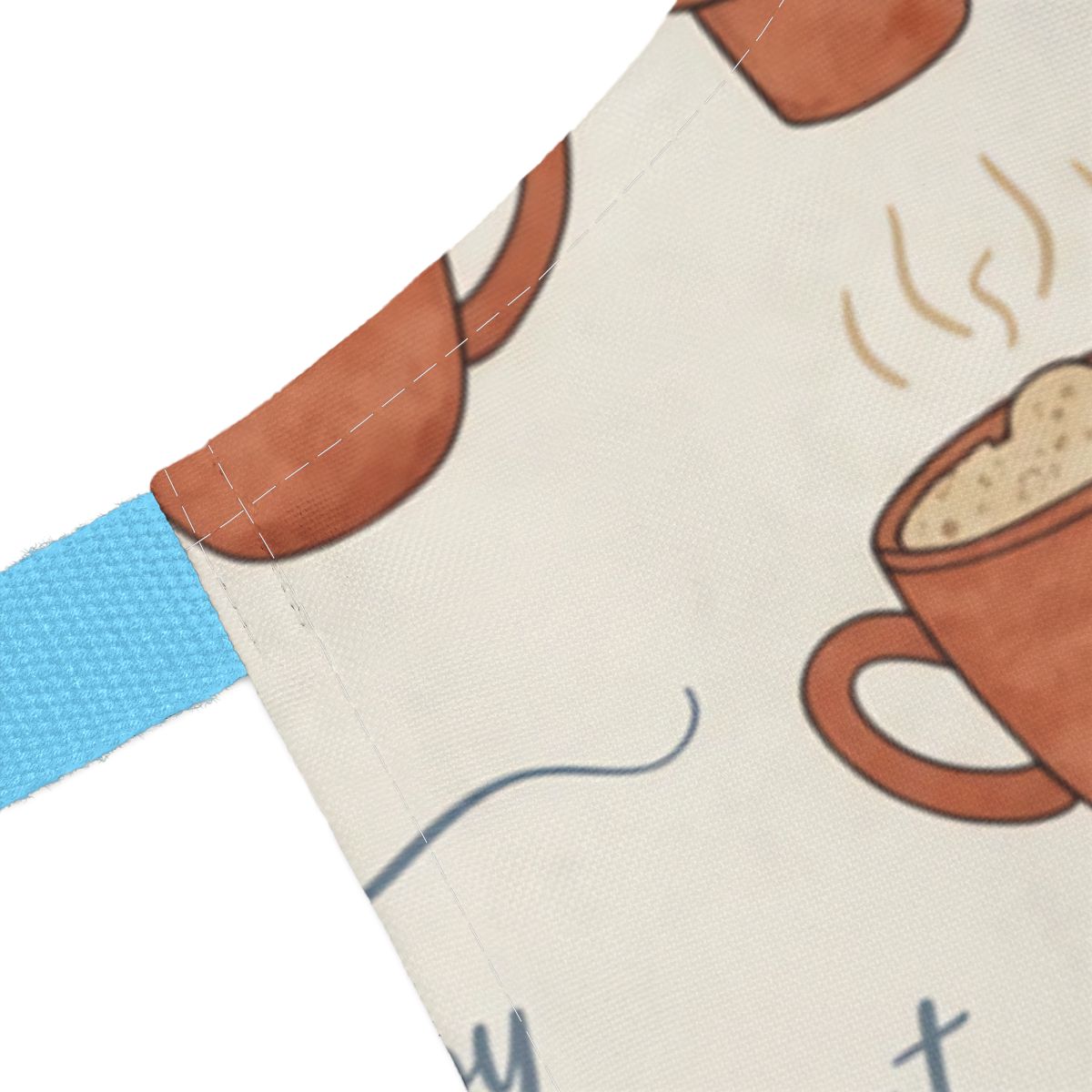 Cozy Hot Cocoa Mugs Pattern with Blue Strap Apron