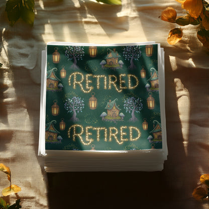 Retired Themed Paper with Lanterns and Houses Design
