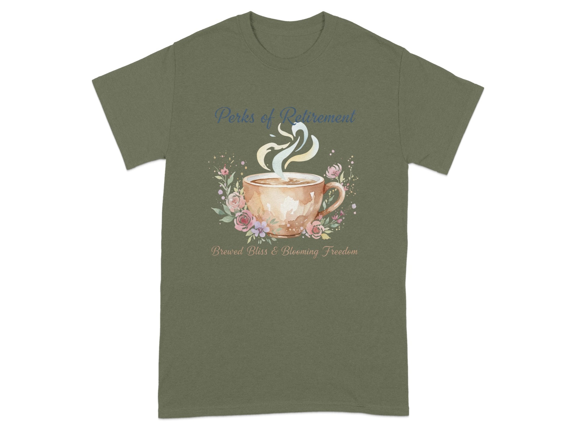 Perks of Retirement Brewed Bliss and Blooming T-shirt