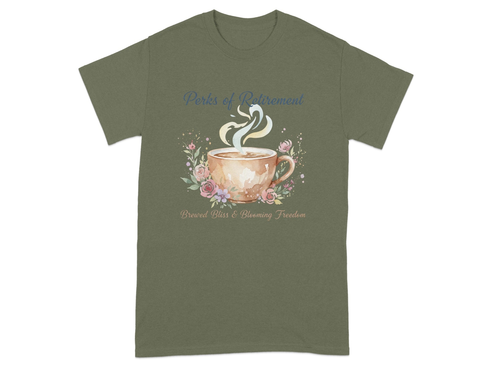 Perks of Retirement Brewed Bliss and Blooming T-shirt