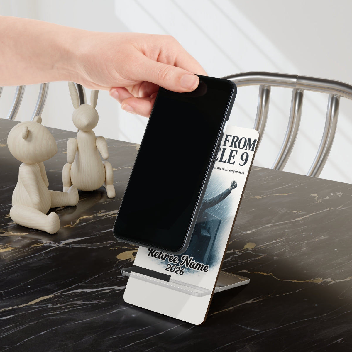 ESCAPE FROM CUBICLE 9 | After 50 Years on Pension | Personalized Mobile Phone Display Stand - Retiree Gifts Retirement Party