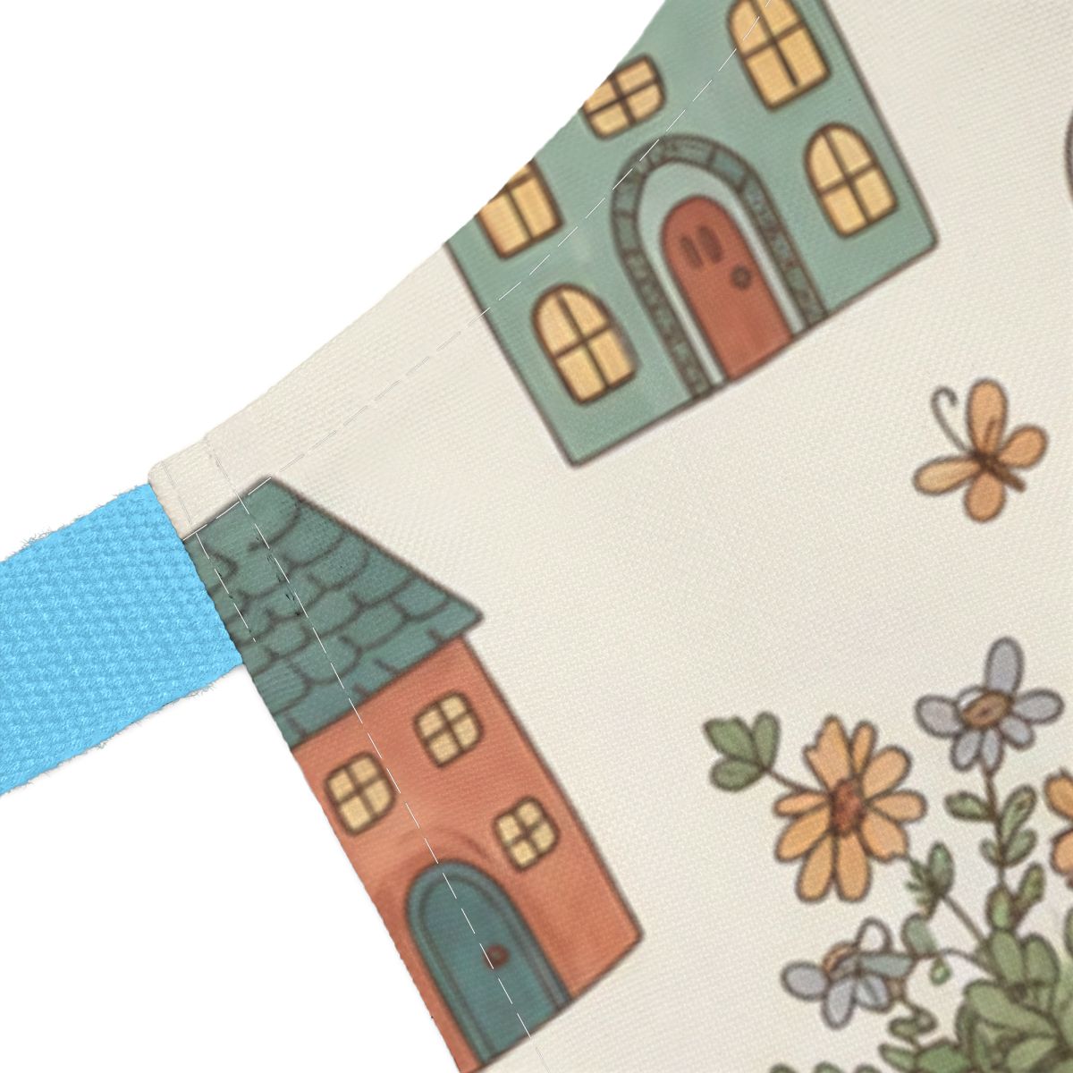 Colorful Cartoon Houses with Flowers Design Tote Bag