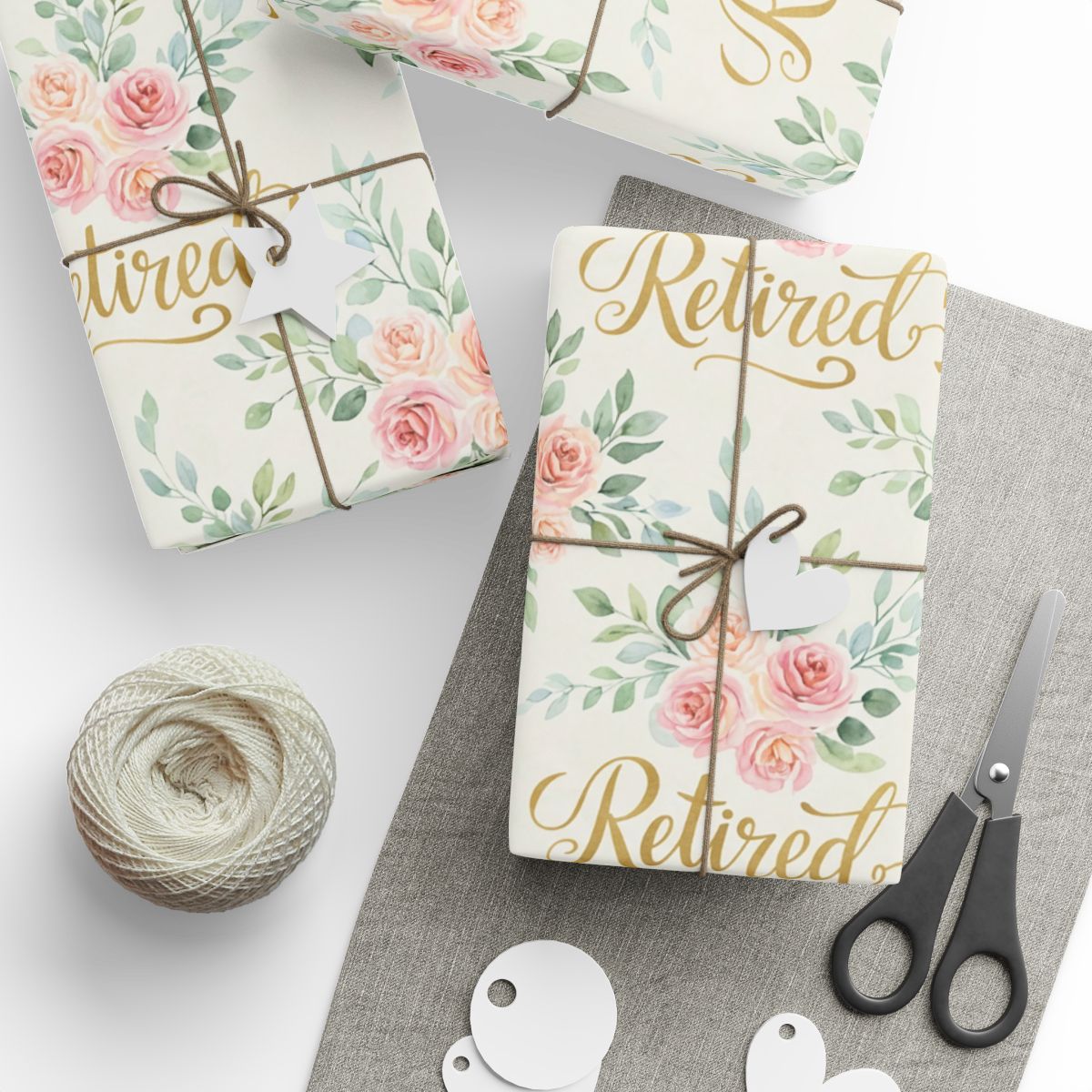 Retired Floral Gift Wrap with Tags and Twine Set