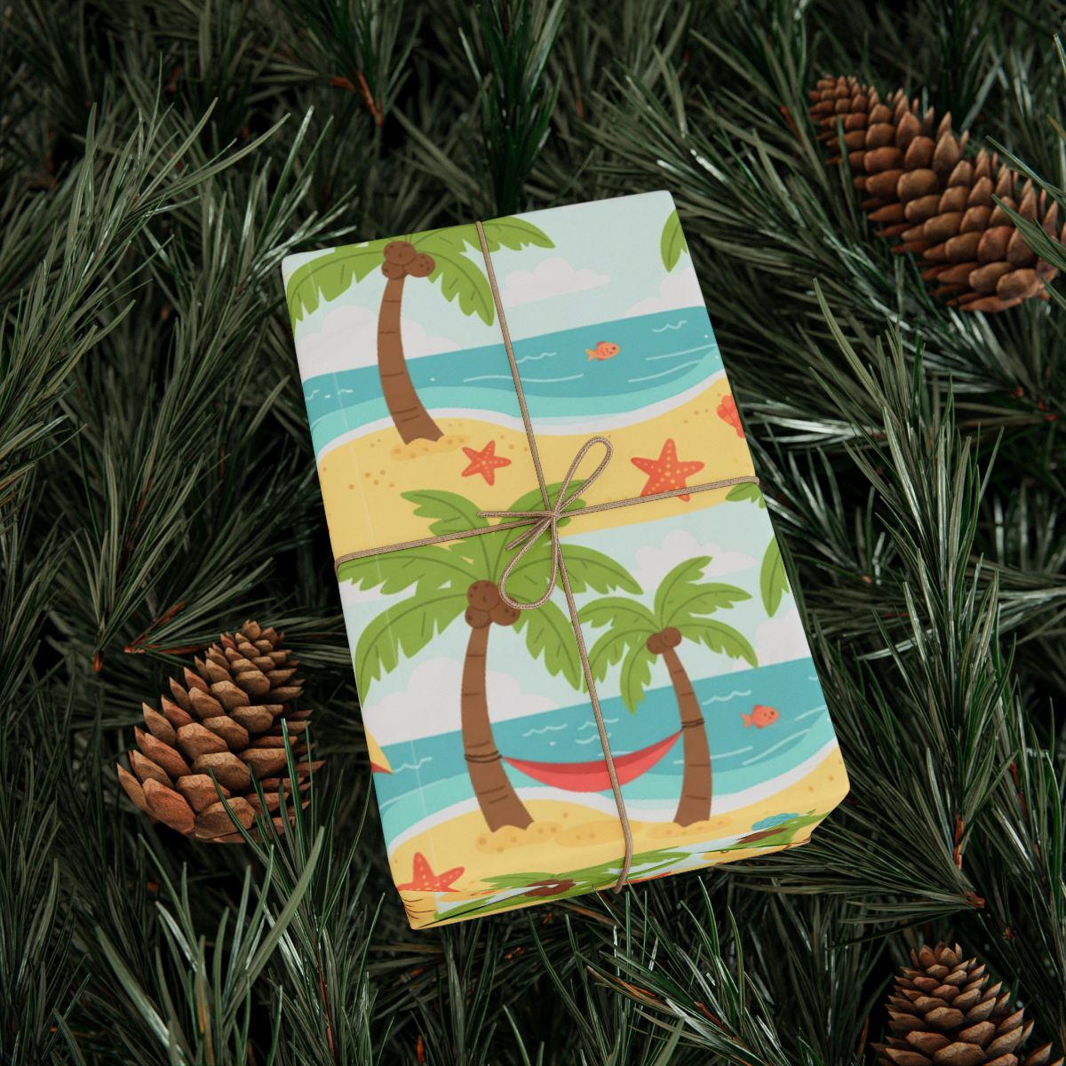 Retirement Gift Wrapping Paper - Vibrant Tropical Beach Cartoon Scene Design - Retiree Gifts Retirement Party