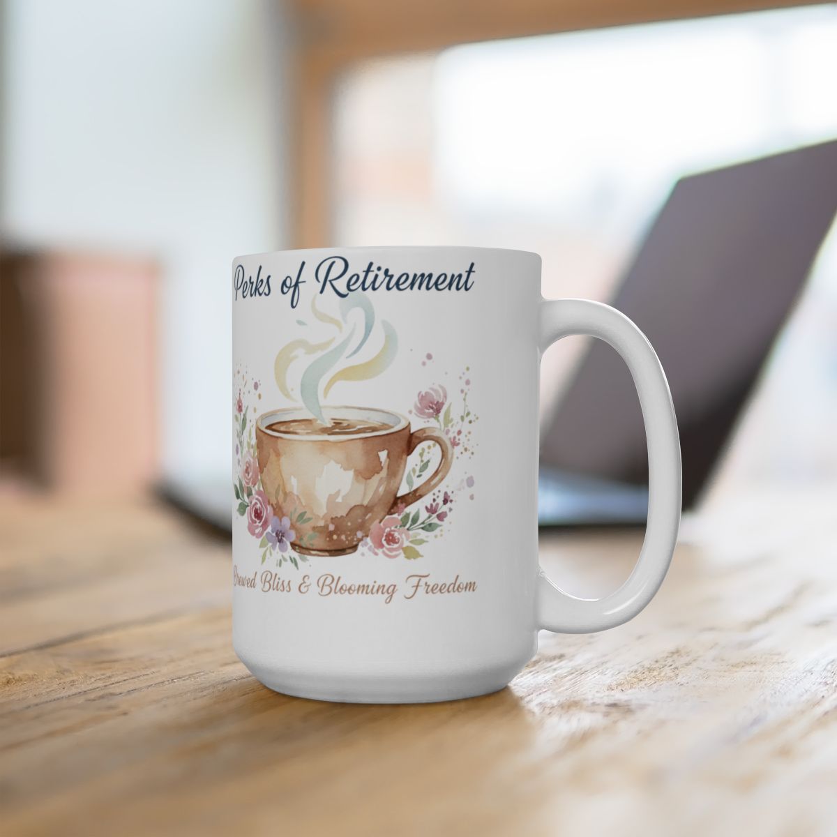 Perks of Retirement Mug with Blossom and Freedom Design