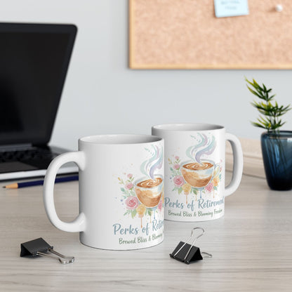 Perks of Retirement Brewed Bliss Blooming Treats Mug