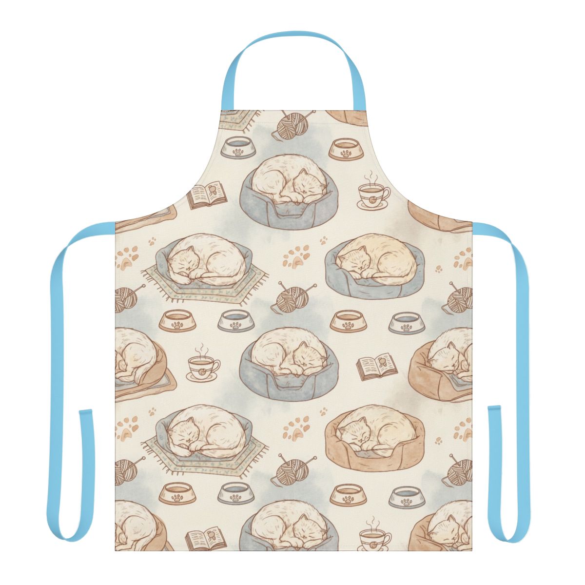 Cozy Sleeping Cats Apron with Blue Straps for Kitchen Use