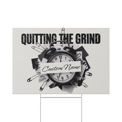 Quitting The Grind Clock with Pins on Paper Vinyl Banner or Yard Sign - Retiree Gifts Retirement Party