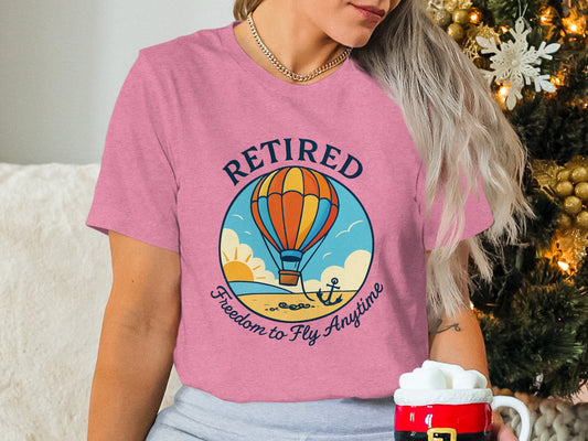 Retired Freedom to Fly Anytime | Ideal Retirement Gift | Soft Color Bella T-Shirts - Retiree Gifts Retirement Party