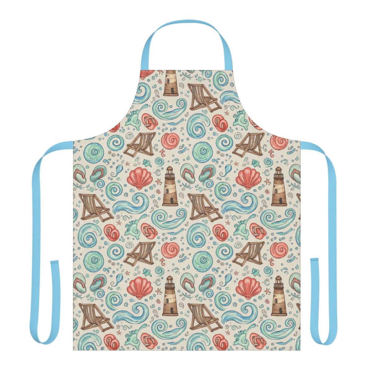 Beach Inspired Apron with Lighthouse and Shell Patterns
