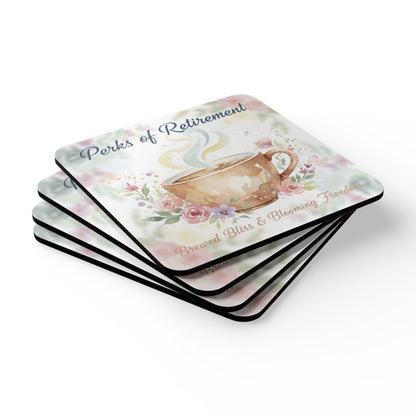 Perks of Retirement Brewed Bliss and Blooming Freedom Coasters