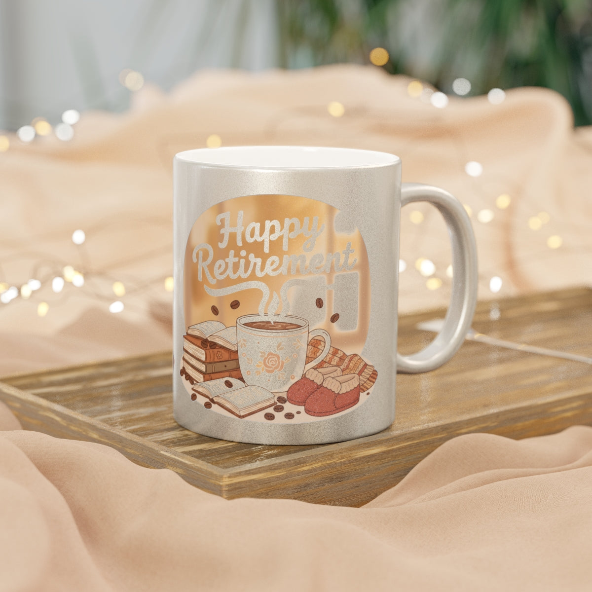 Happy Retirement Coffee Mug with Cozy Books Design