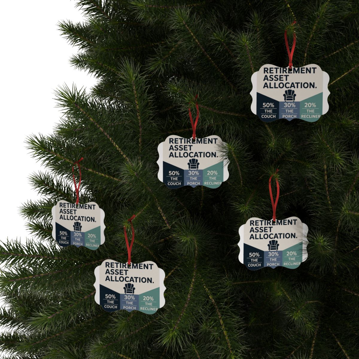 Retirement Asset Allocation Ornaments | 50 Percent Couch 30 Percent Porch 20 Percent Recliner - Retiree Gifts Retirement Party