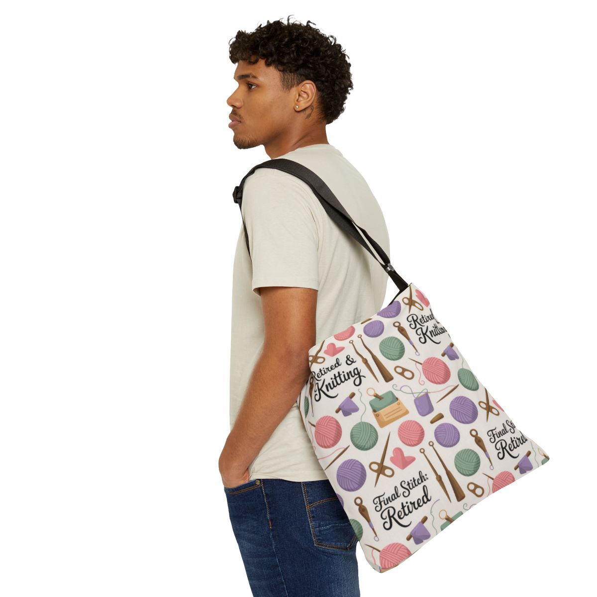 Retired and Knitting Final Stitch Design Canvas Tote Bags - Retiree Gifts Retirement Party