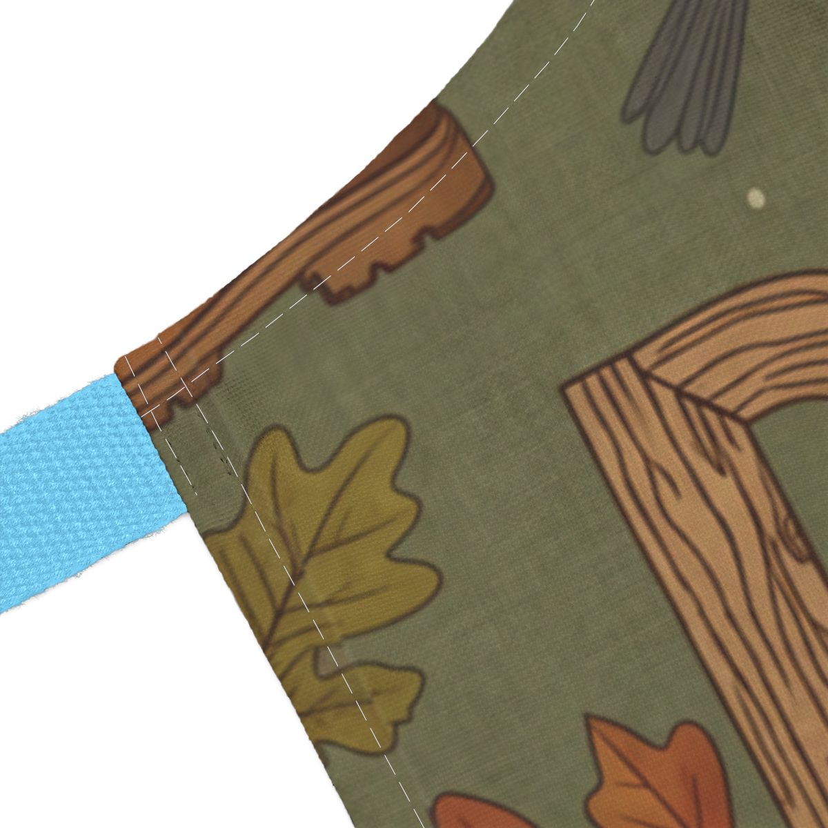 Green Fall Leaves and Wood Patterns on Dark Green Tote