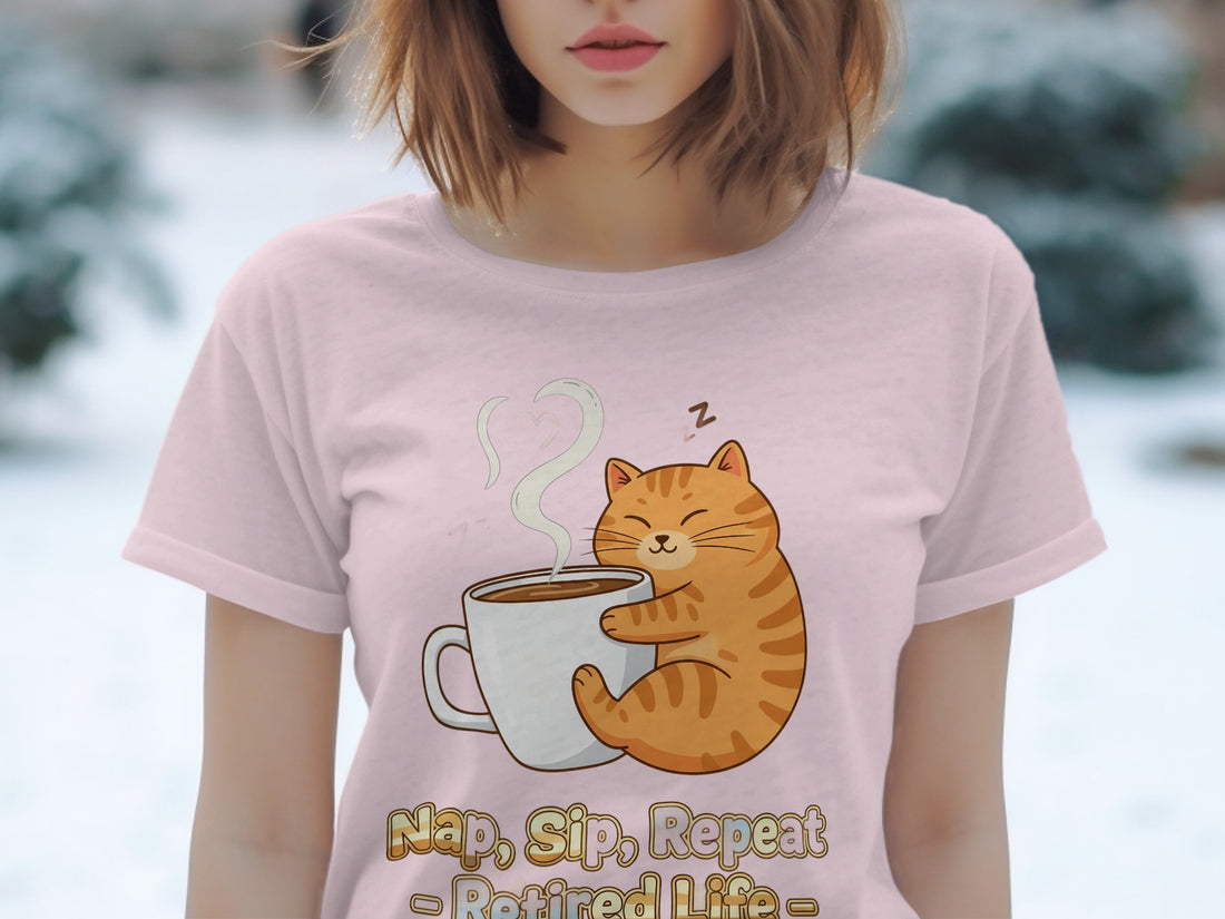 Nap Sip Repeat Retired Life Cat Graphic Tee