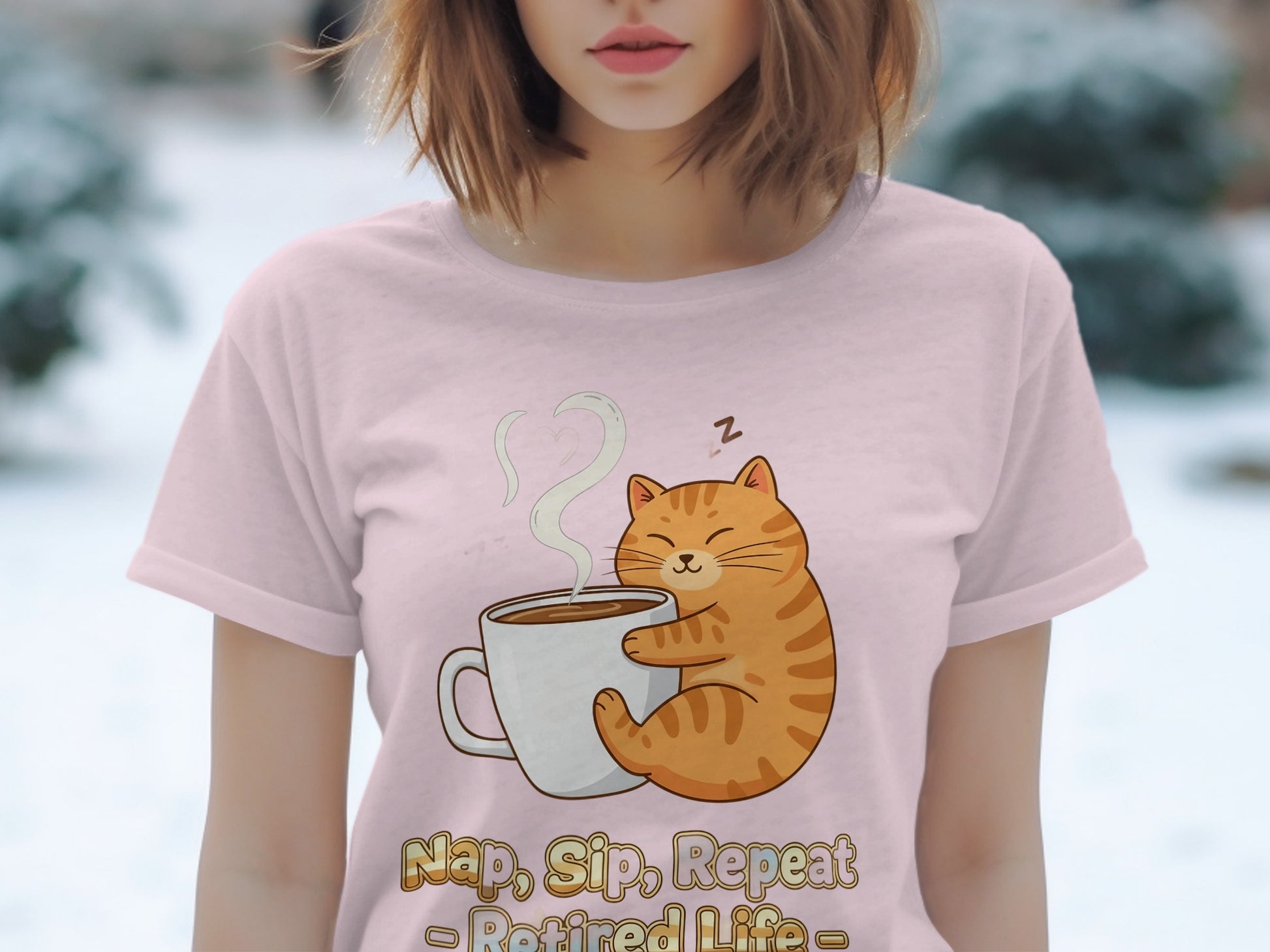 Nap Sip Repeat Retired Life Cat Graphic Tee