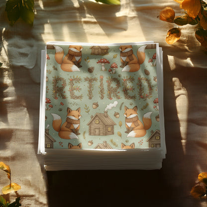 Retired Fox and Cabin Themed Decorative Paper