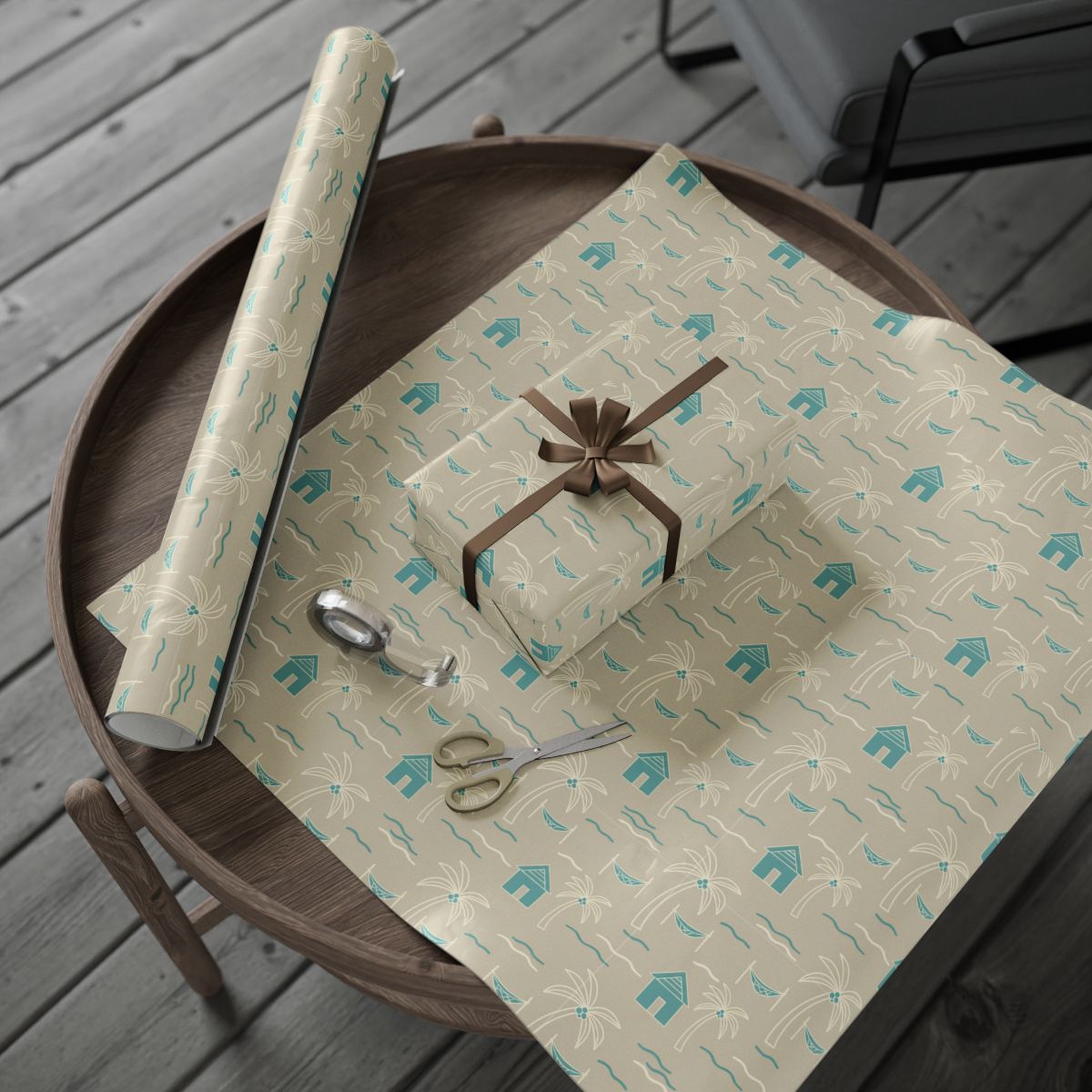 Gift Wrapping Paper with Cat and Yarn Pattern product