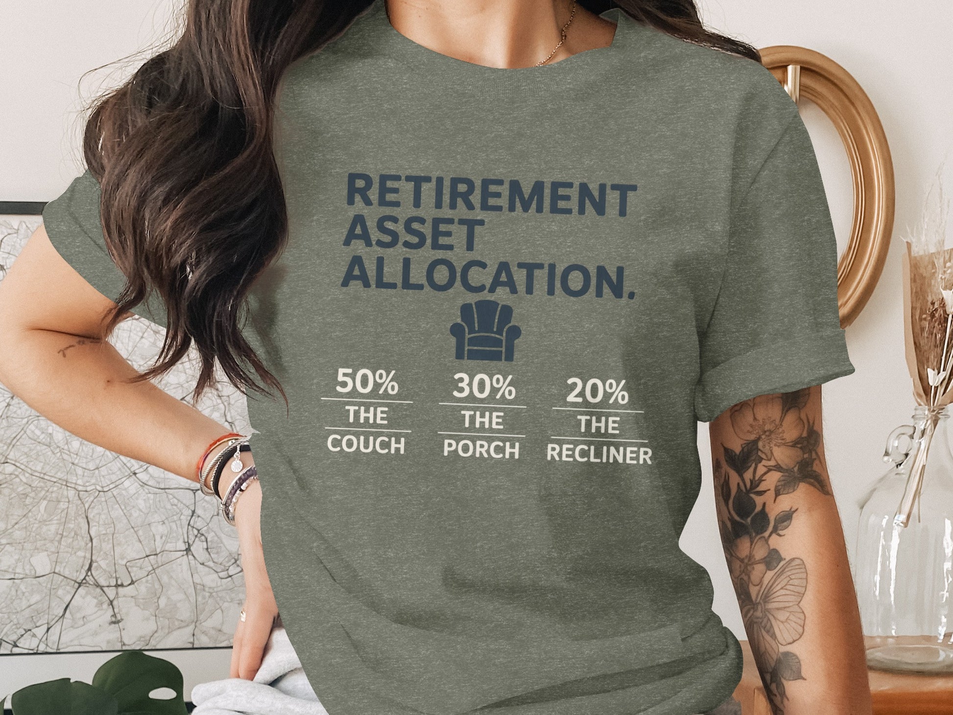 Retirement Asset Allocation | Customizable with Retiree's Name Dark Heaterh Color Bella T-Shirts - Retiree Gifts Retirement Party
