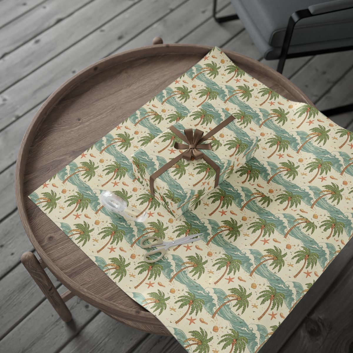 Retirement Wrapping Paper - Tropical Beach Hand-drawn Themed Decorative Wrap - Retiree Gifts Retirement Party