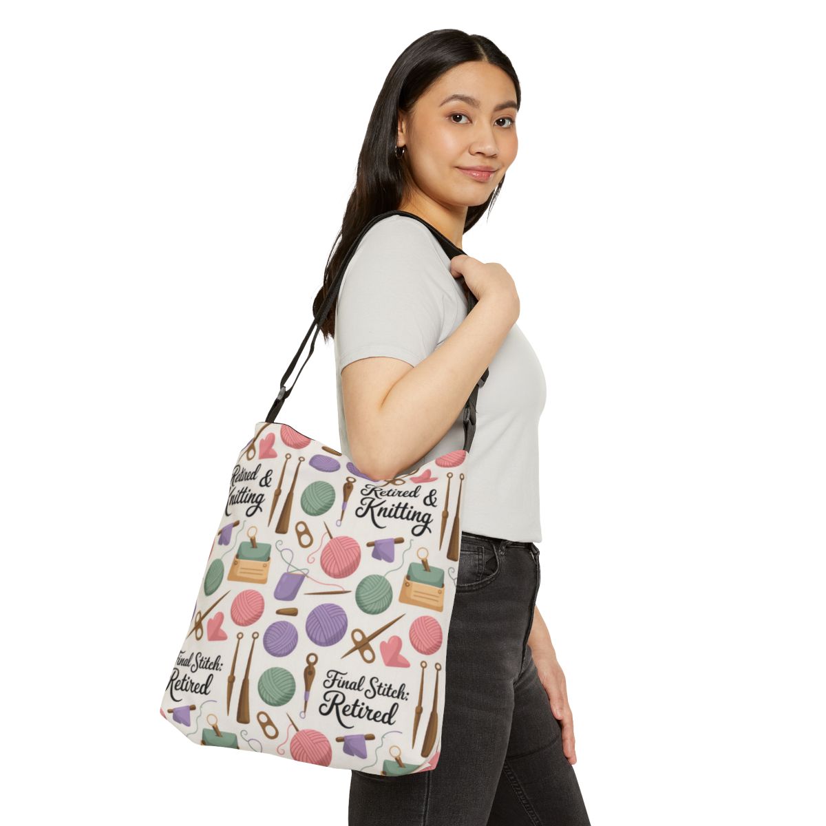 Retired and Knitting Final Stitch Design Canvas Tote Bags - Retiree Gifts Retirement Party