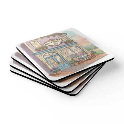 Charming illustrated cafe scene coasters set