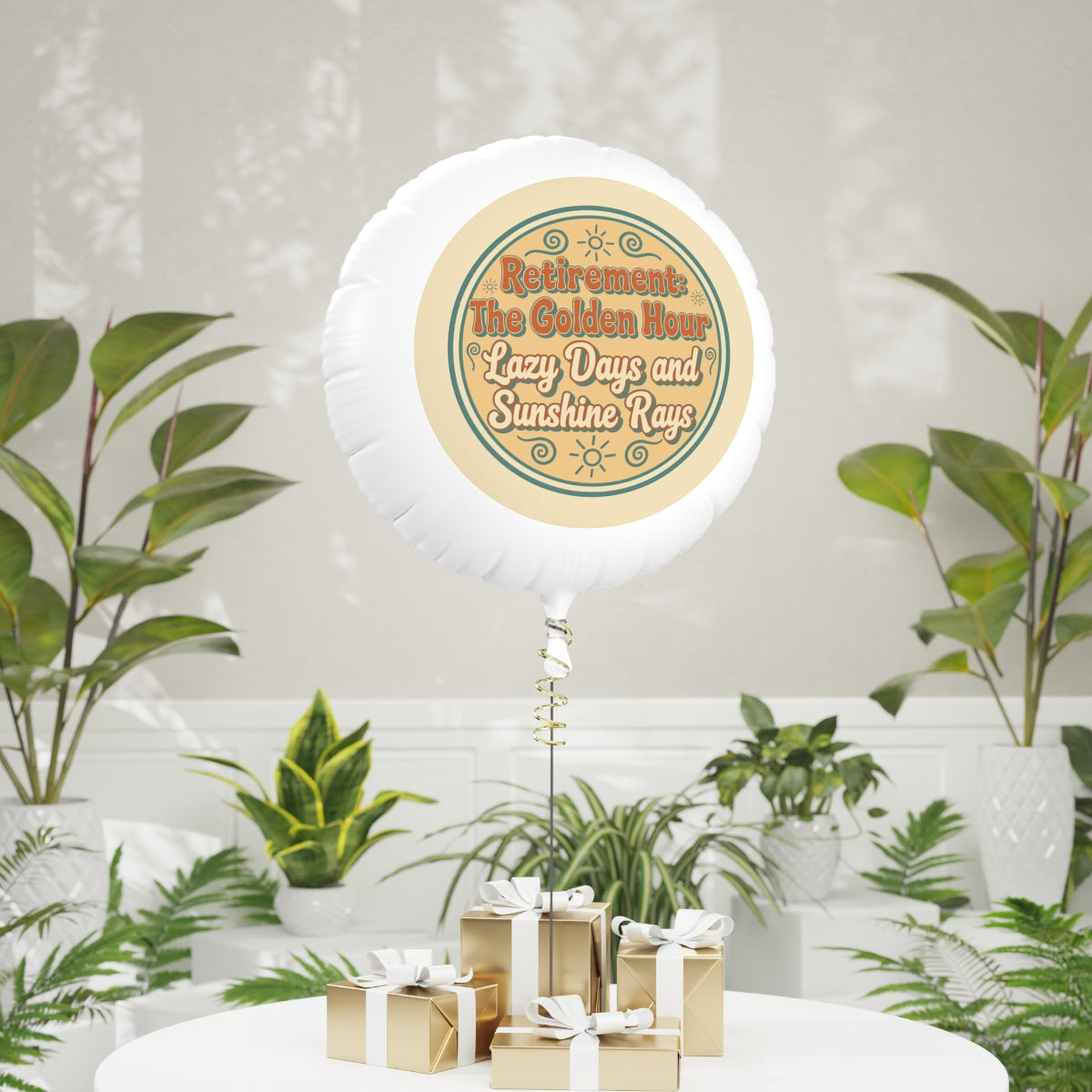 Retirement The Golden Hour Lazy Days and Sunshine Rays | The Golden Hour | Celebrate Retirement 11in or 22in Mylar Ballon - Retiree Gifts Retirement Party
