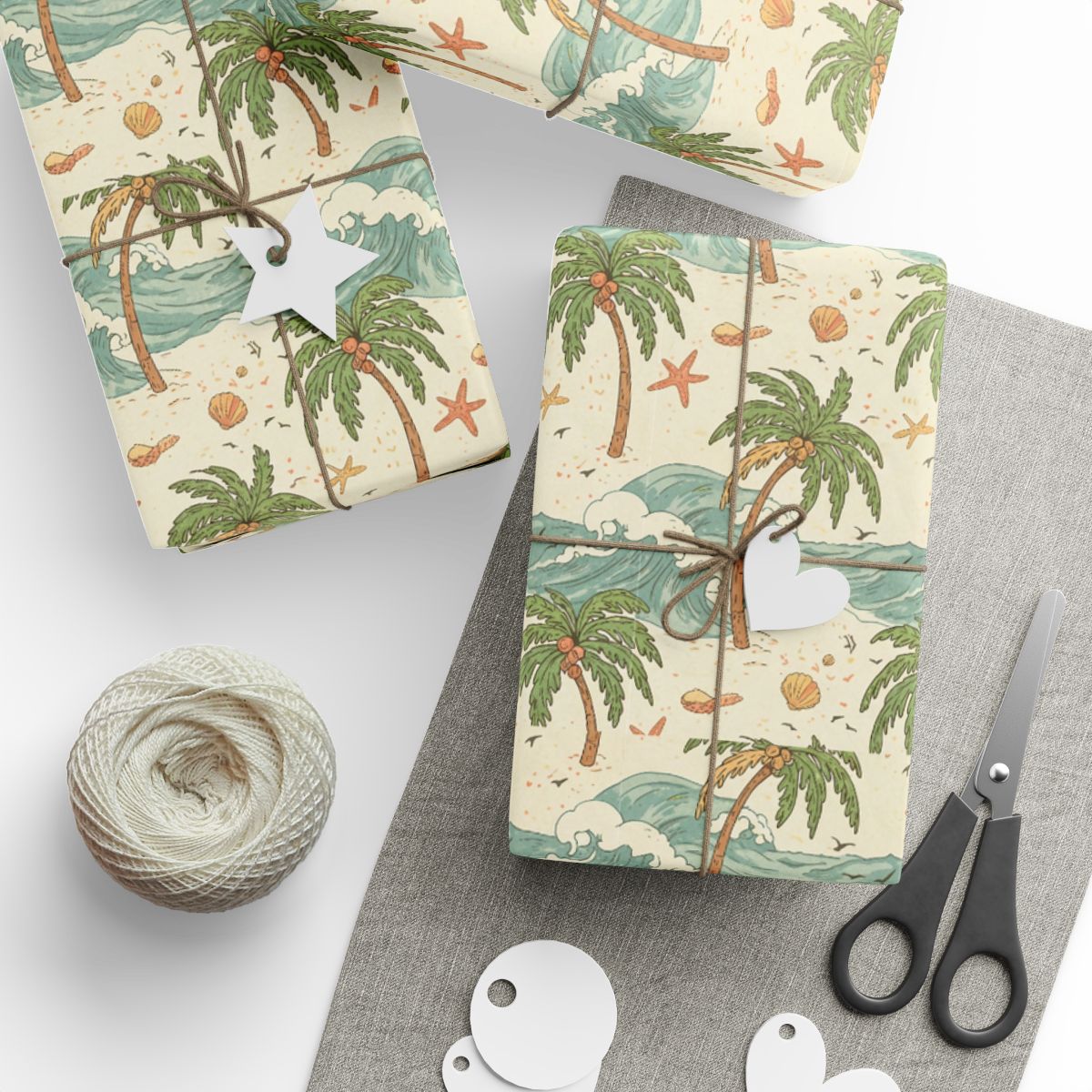 Retirement Wrapping Paper - Tropical Beach Hand-drawn Themed Decorative Wrap - Retiree Gifts Retirement Party