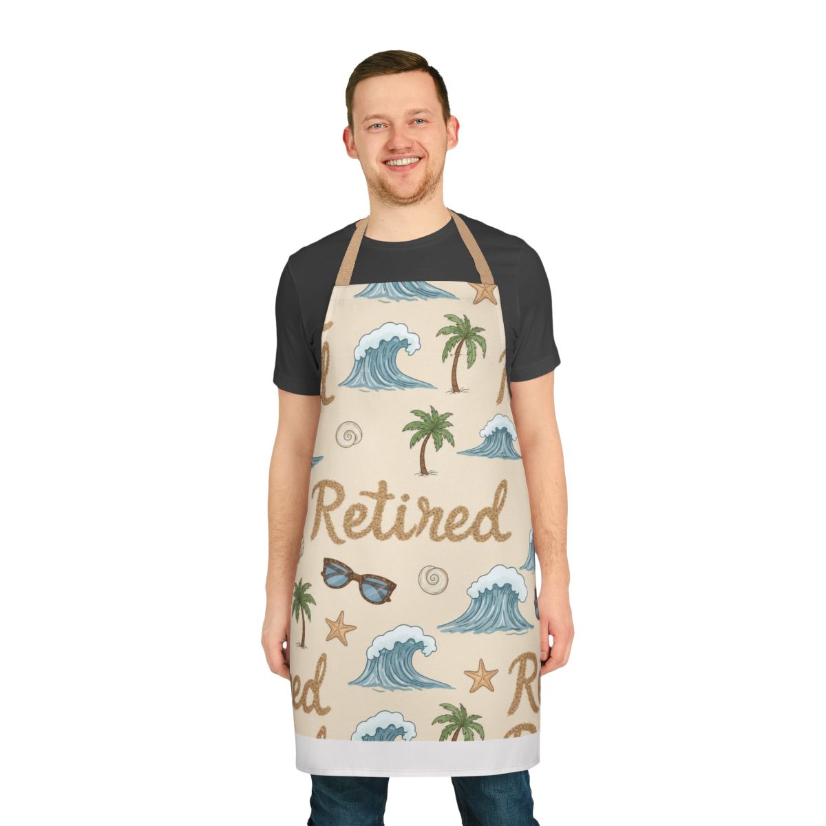 Retired Apron with Beach Wave and Palm Tree Design