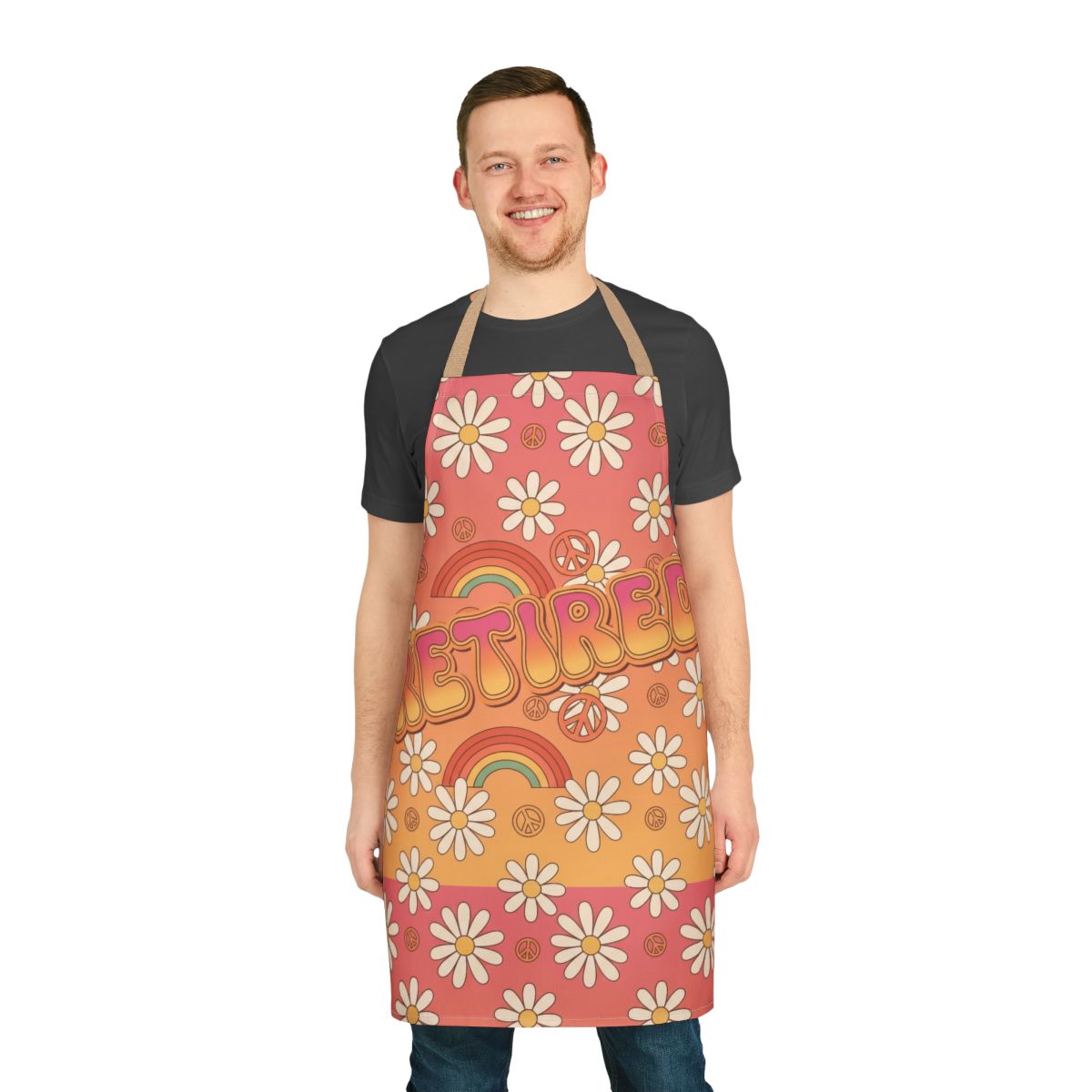 Retired Apron with Retro Rainbow and Daisy Design