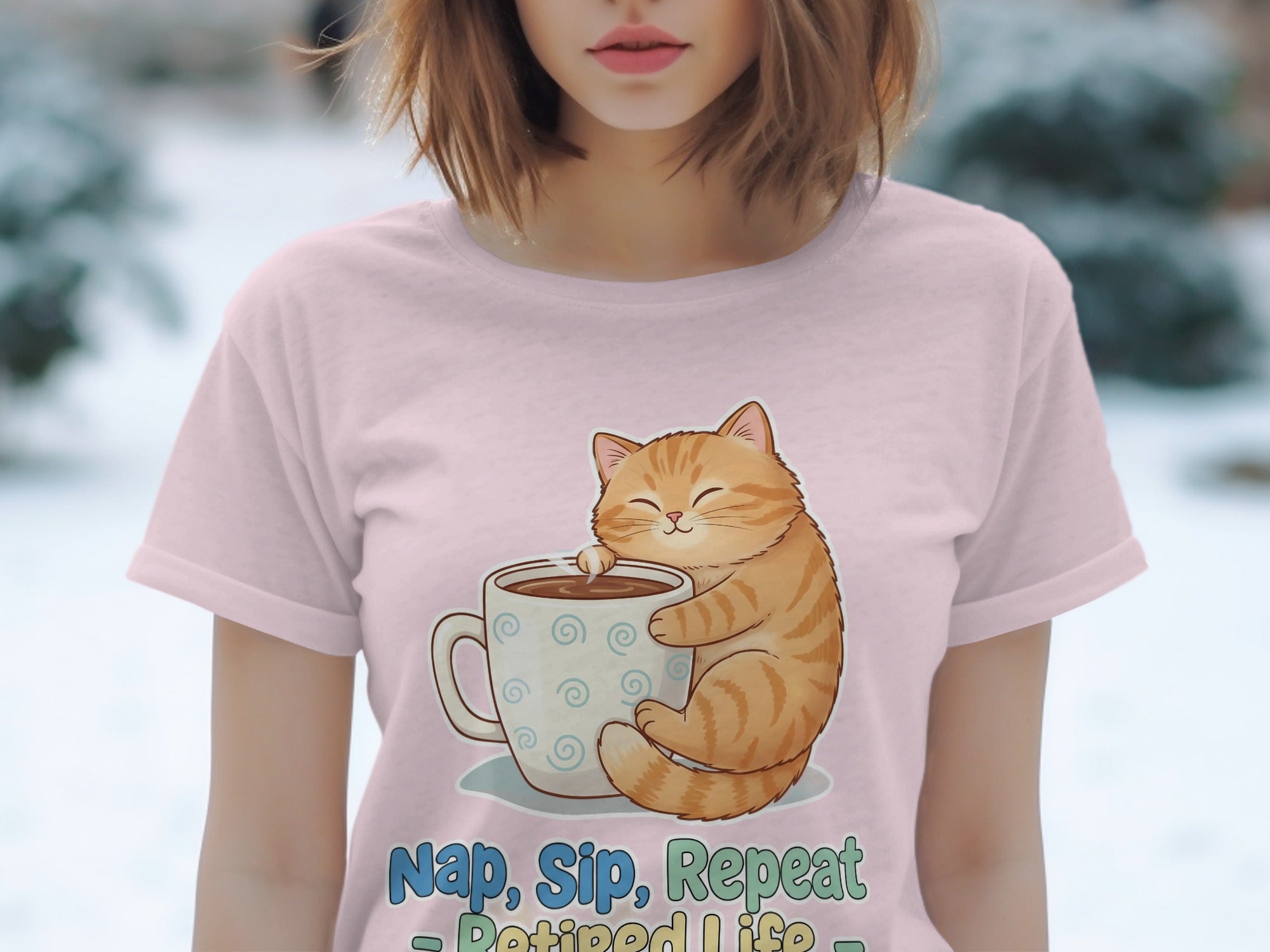 Cat With Coffee Nap Sip Repeat Retired Life Shirt