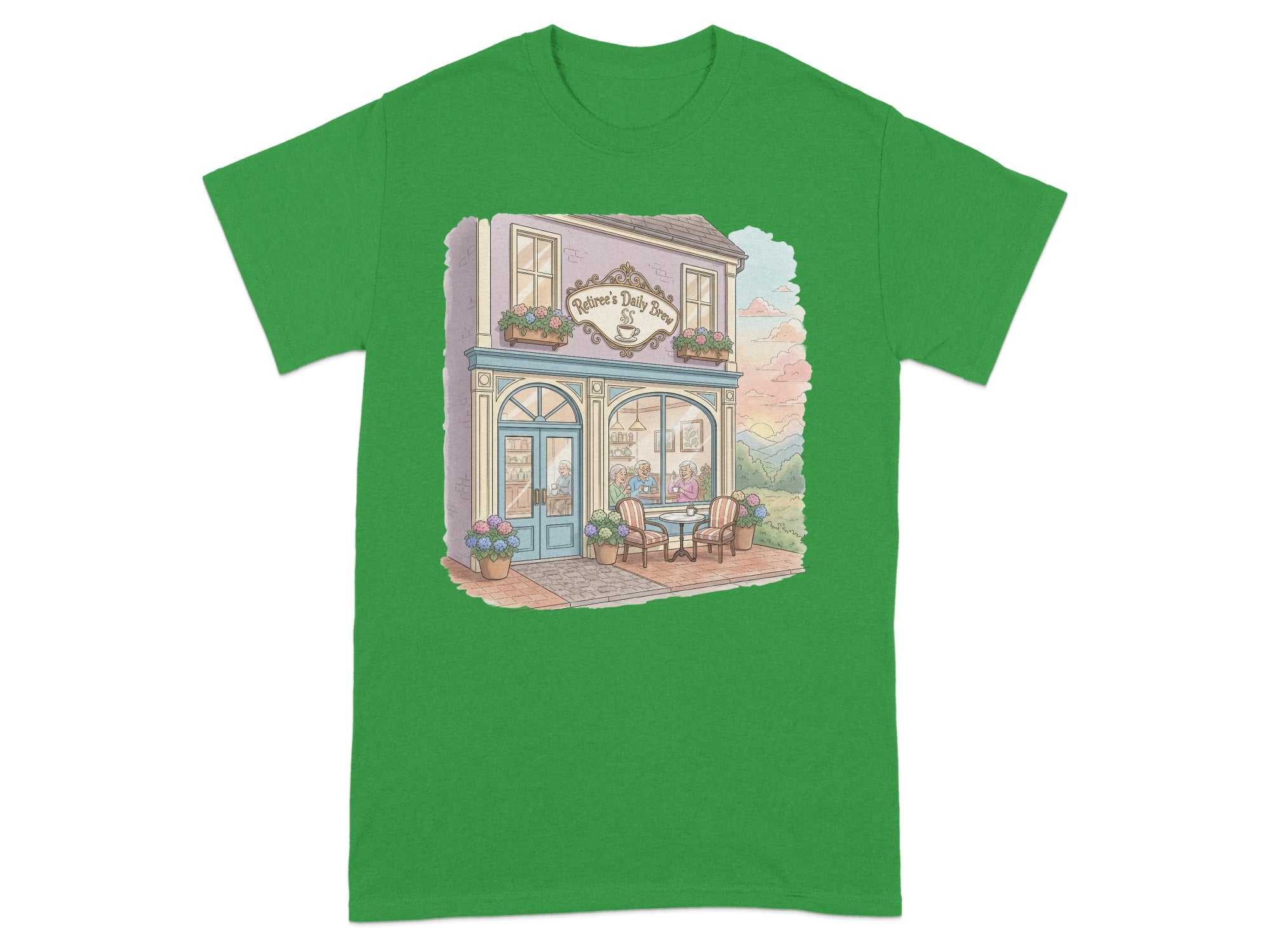 Cozy Cafe Scene Vintage-Inspired Graphic T-shirt