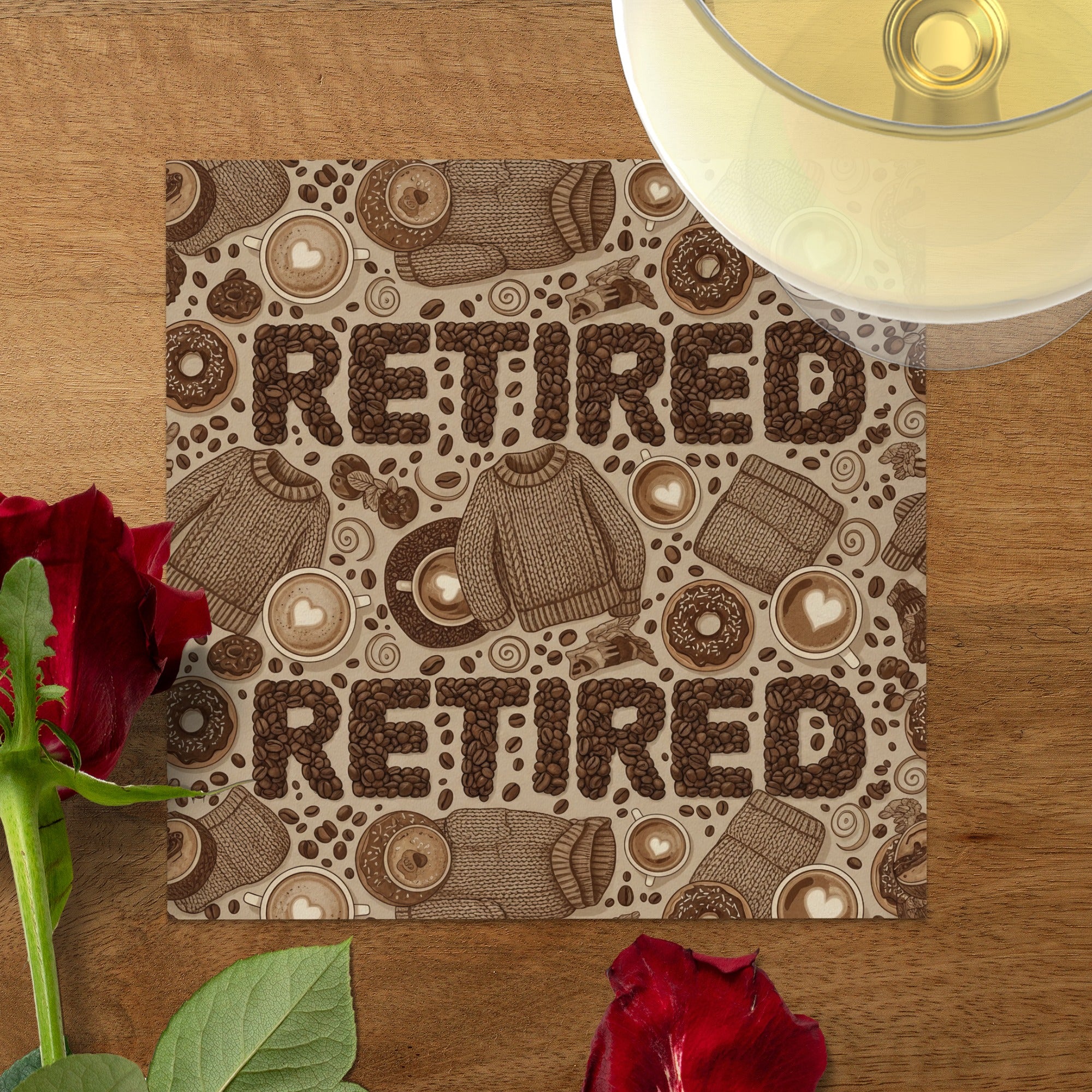 Retired Coffee Beans Pattern Gift Idea | Coffee Sweaters Donuts | Dinner and Drink Custom Napkins - RetireeGifts