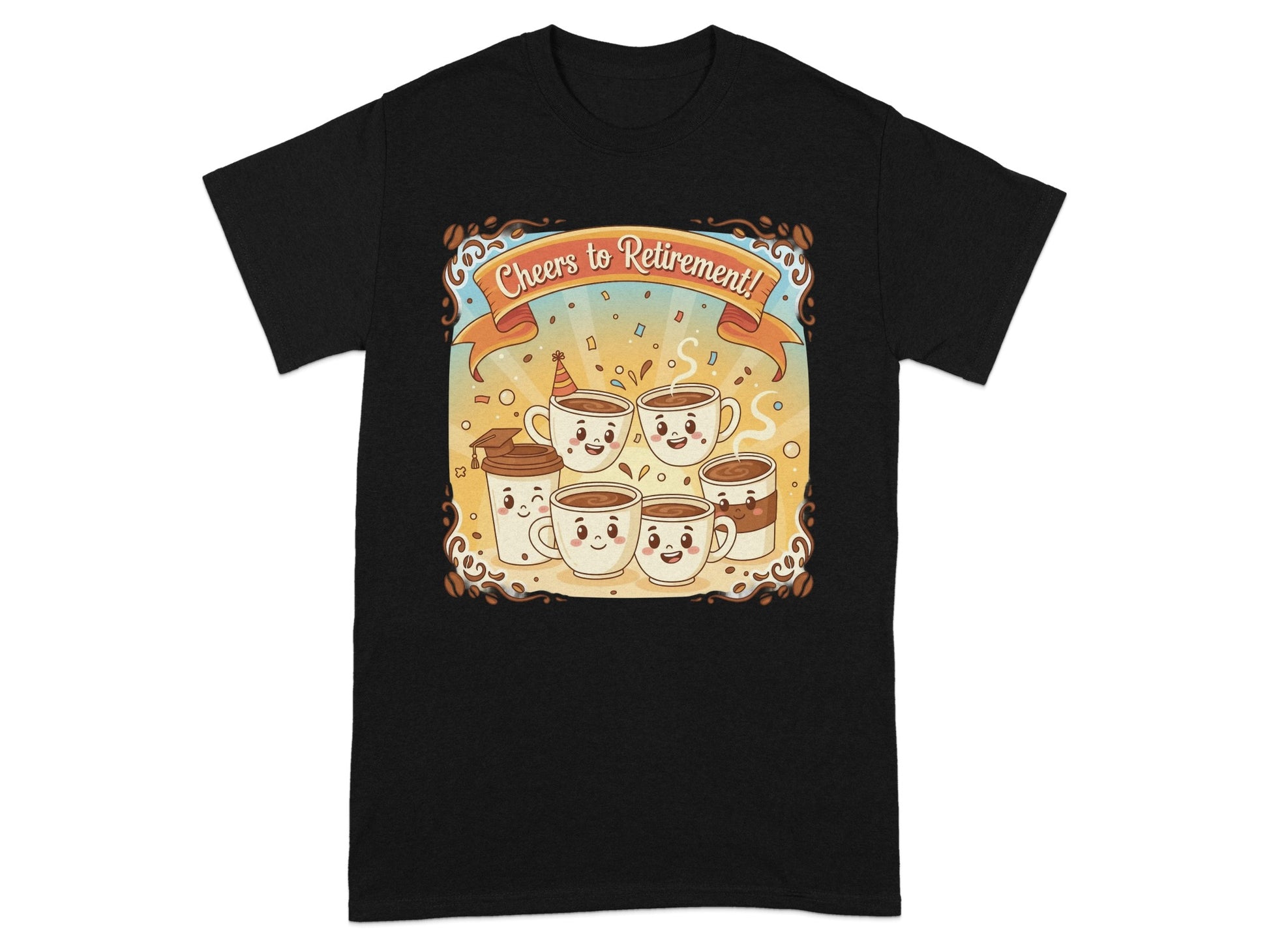 Cheers to Retirement Illustrated Coffee Cups T-Shirt