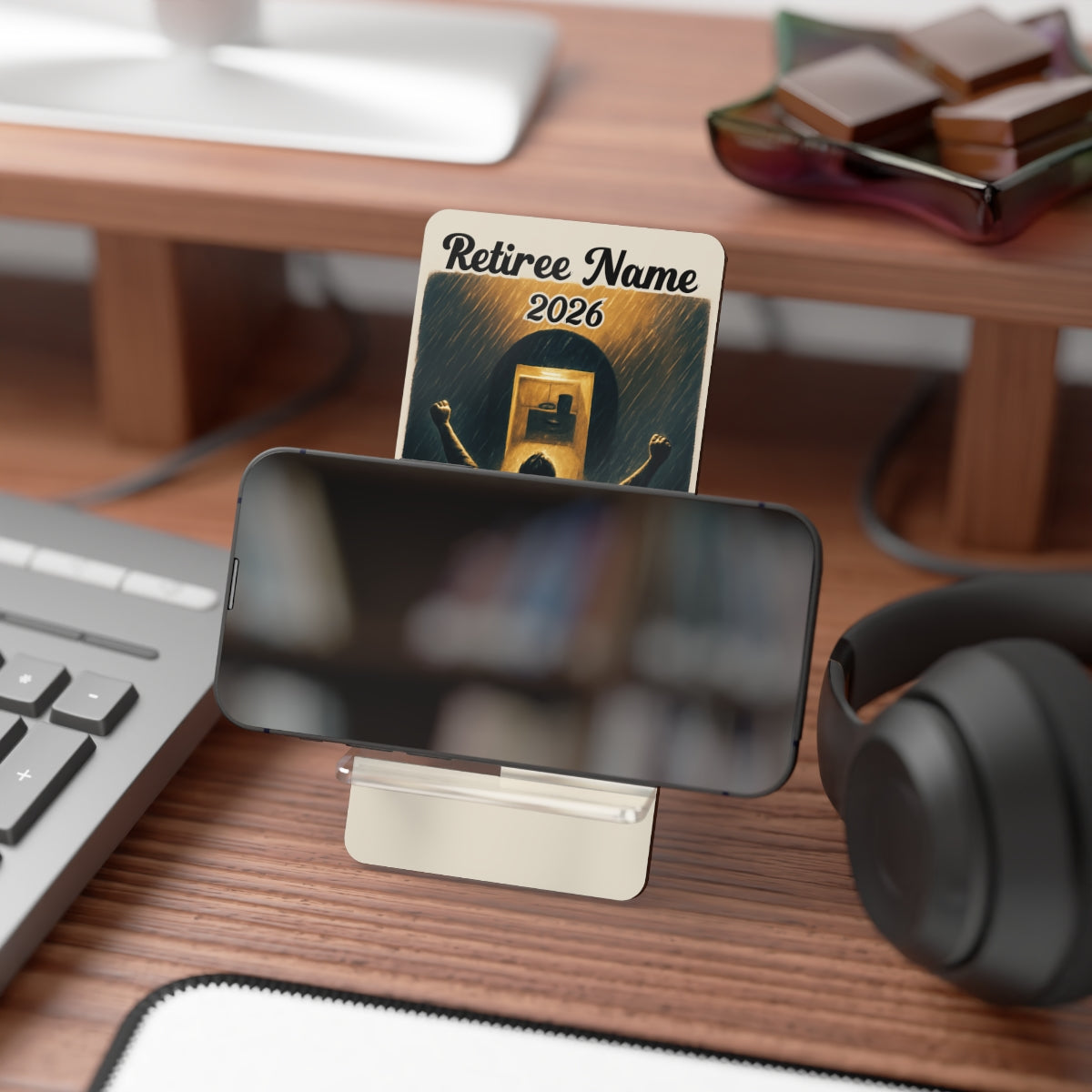 The Stopped Work Redemption | Freedom was always just a 401K Away | Personalized Mobile Phone Display Stand - Retiree Gifts Retirement Party