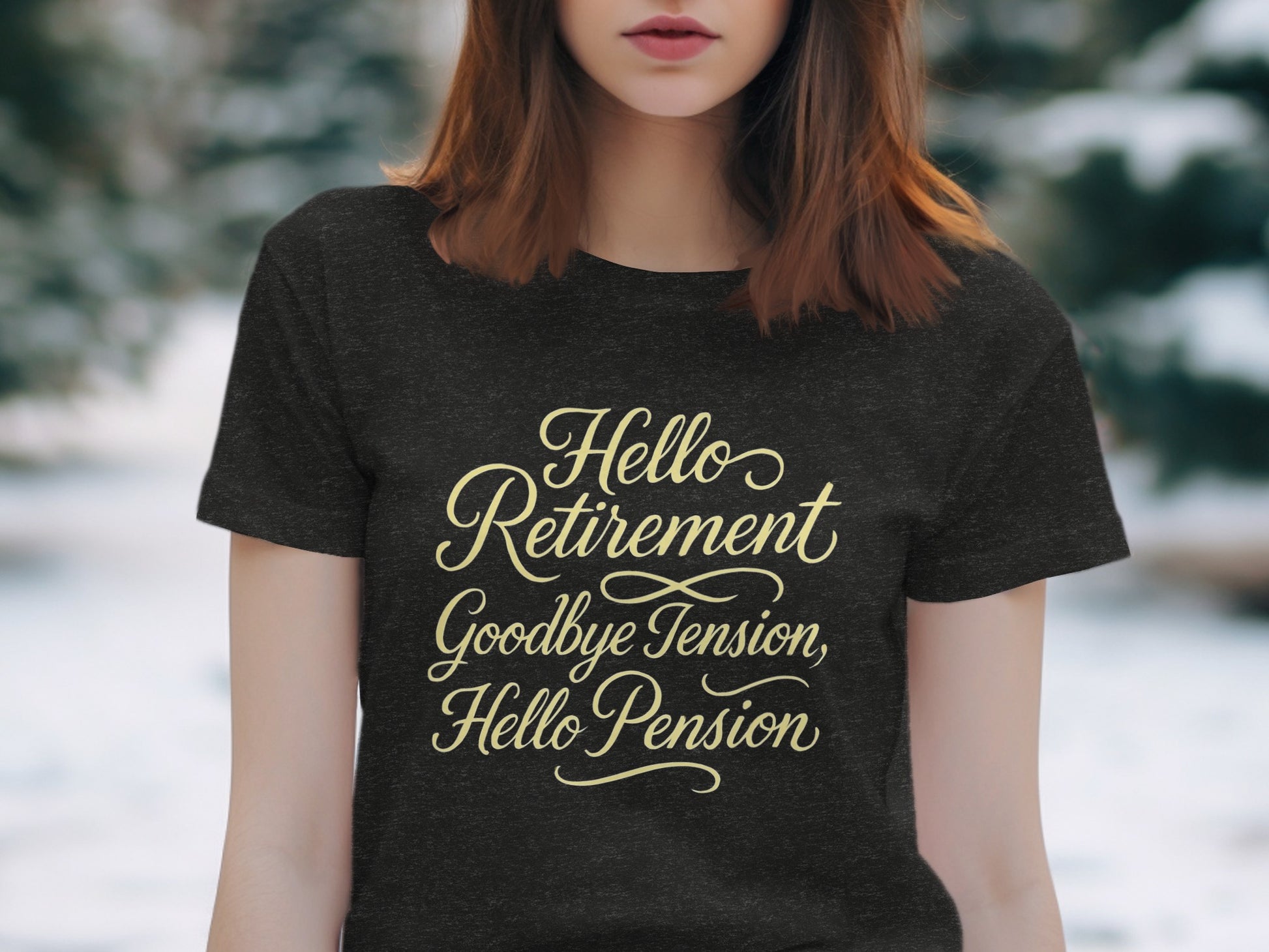 Hello Retirement Goodbye Tension Hello Pension | Dark Heaterh Color Bella T-Shirts - Retiree Gifts Retirement Party